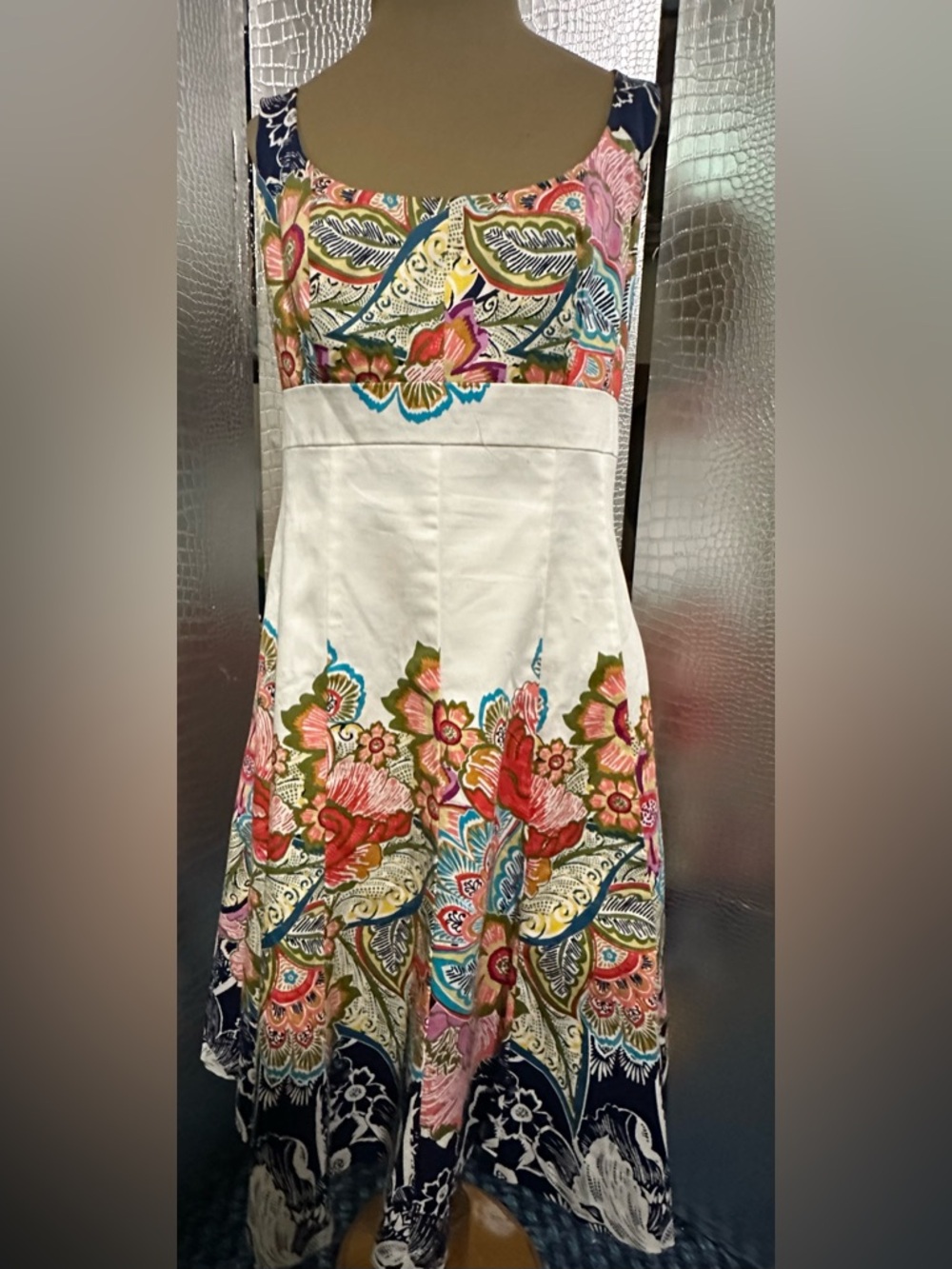 Nine West White Sleeeveless Sundress with Multicolor Tropical Floral Pattern